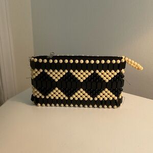 Vintage Black and Cream Beaded Clutch